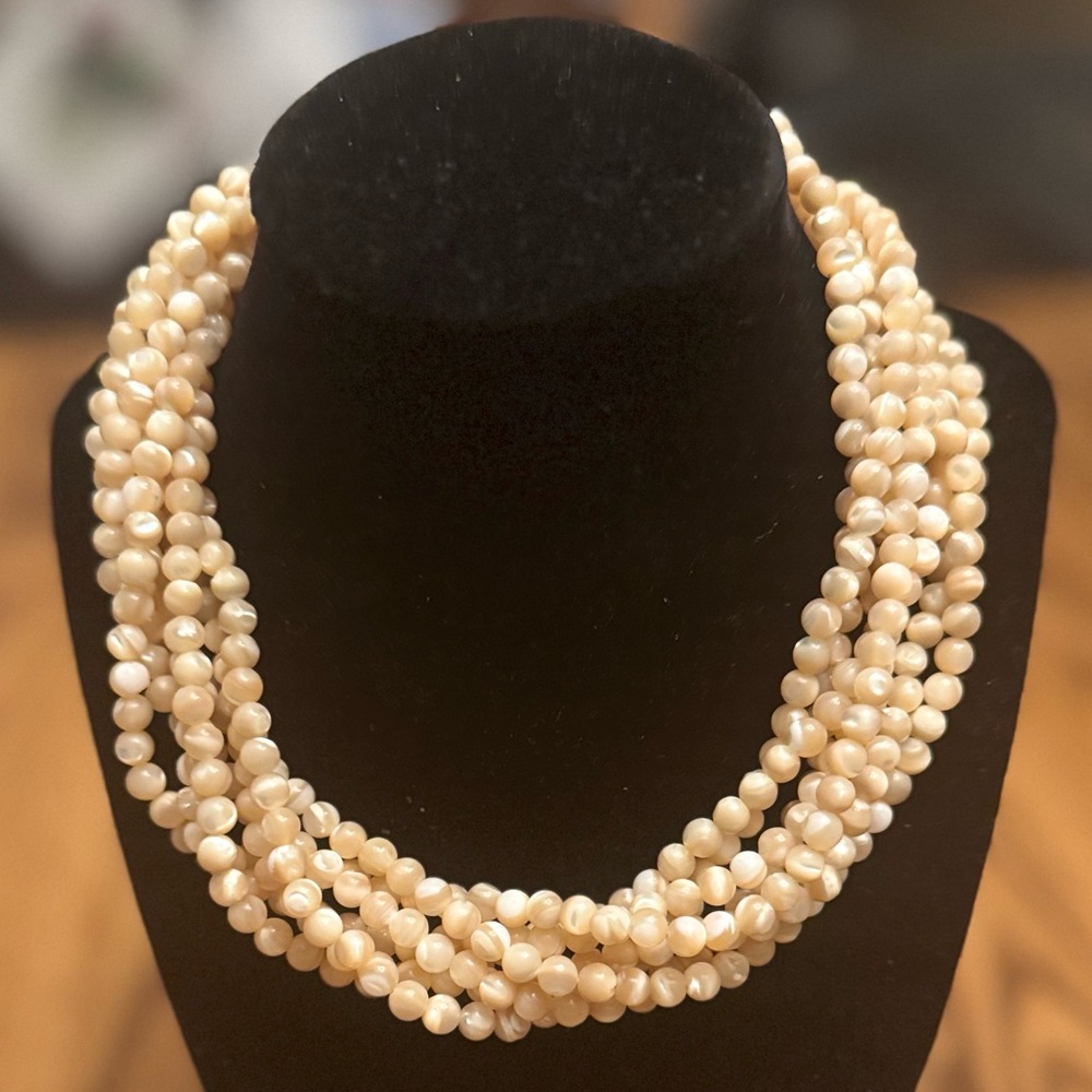 Rare Vintage 80s Kenneth Jay Lane Balmuti Mother of Pearl Multi Strand Necklace - Picture 11 of 11